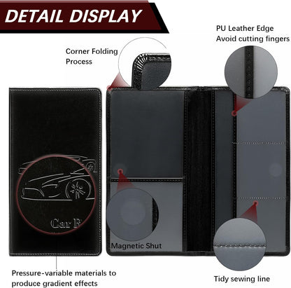 Car Registration and Insurance Card Holder for Women Men, Orange Glove Box Paperwork Organizer with Magnetic Buckle for Easy Access and Protect Documents and Various Cards in Vehicle
