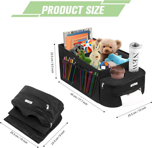 FUNNy elf Car Backseat Organizer for Cars, Collapsible Front Seat Organizer with 4 Cup Holders, Storage Pockets & Dividers, Passenger Seat Organizer for SUV, Truck, Sedan