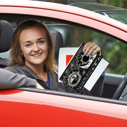 Car Registration and Insurance Holder, Leather Car Glove Box Organizer, Cool Car Accessories for ID, Driver's License Cards & Essential Document, business cards, Men&Women, Retro Audio Cassette