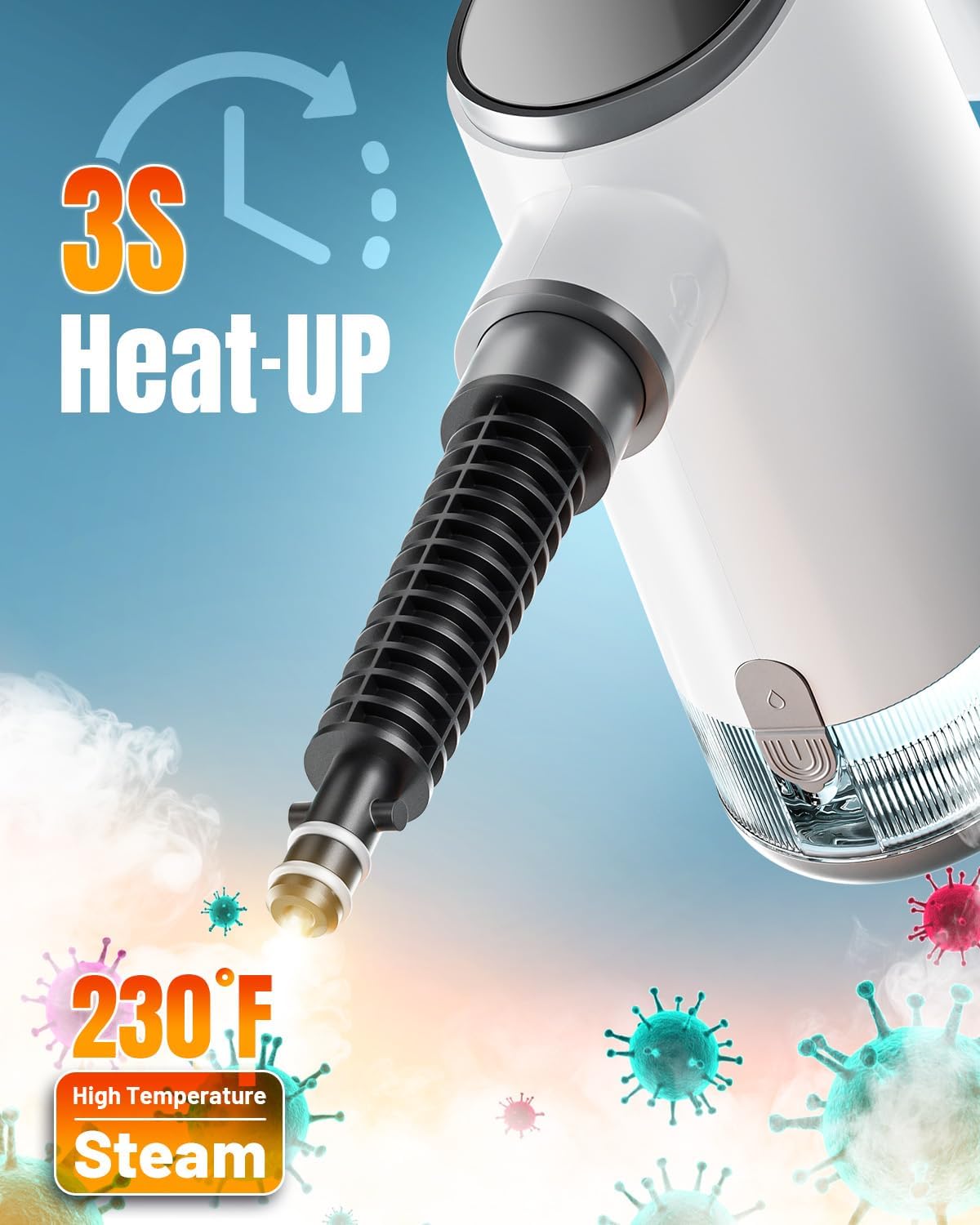 Handheld Steam Cleaner, 15s Fast Heating, Adjustable Steam, 650mL Large Water Tank, Pressurized Portable Steamer for Cleaning Home, Kitchen, Car, Bathroom, Tile, Furniture, Multi-Surface