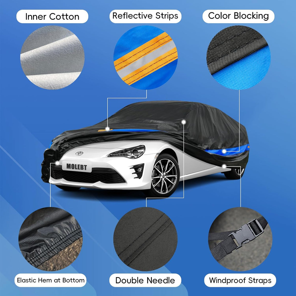 Car Cover Waterproof All Weather for Automobiles, Universal Fit Sedan Coupe Chevrolet Corvette/Camaro, Ford Mustang/Fusion, Honda Accord/Civic, KIA Optima, Hyundai Sonata, Nissan Maxima etc.