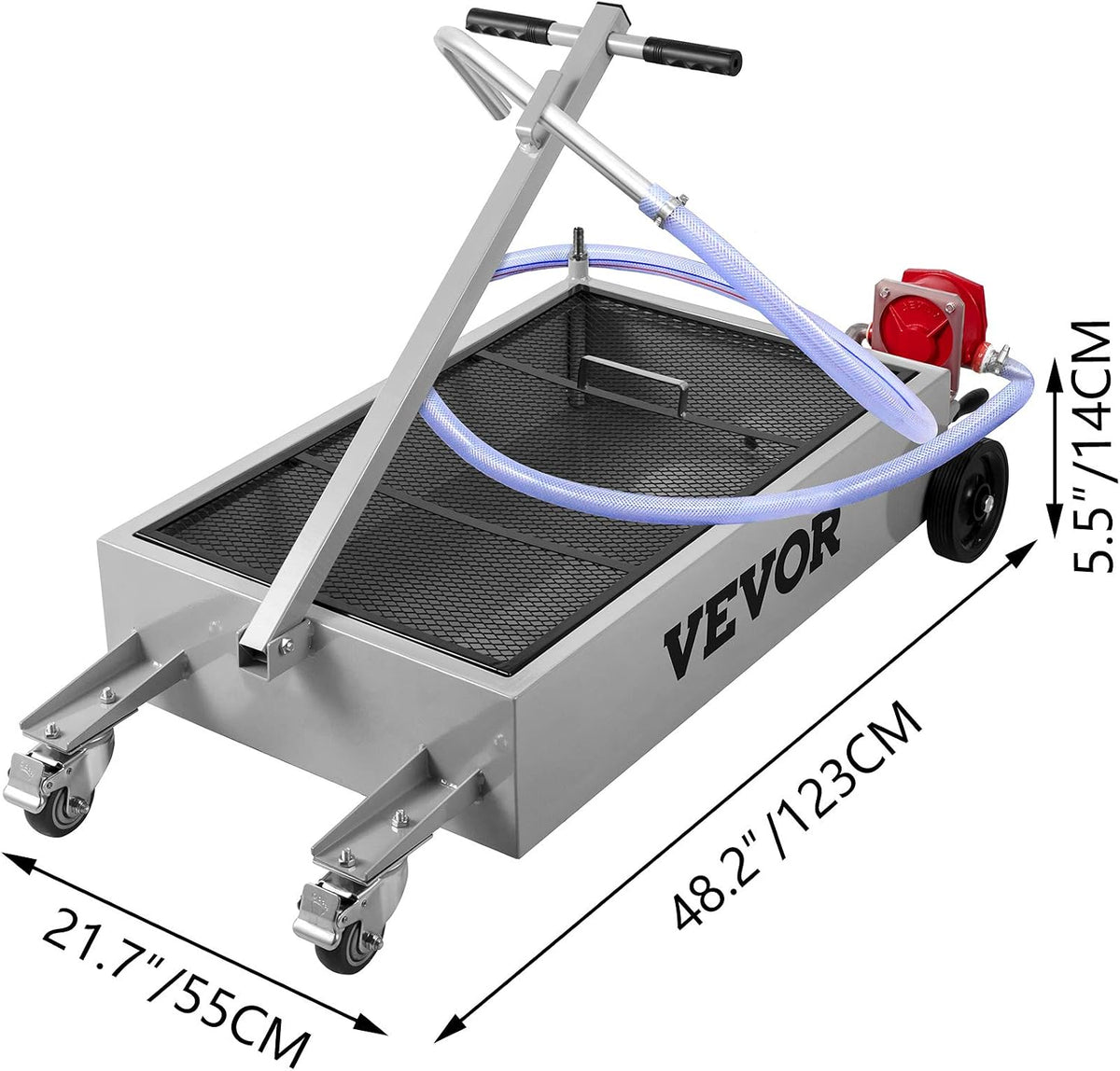 VEVOR Low Profile Oil Drain Pan, 17 Gal Capacity, Rolling Oil Drain Pan with 110V High-Flow Electric Pump, 7.2 ft Hose & T Folding Handle, Leak-proof & Corrosion-resistant, Fit for Trucks, ATVs, Black