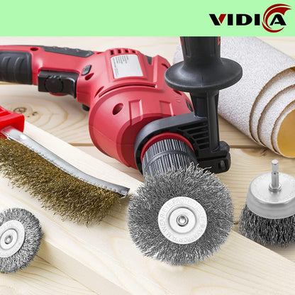 VIDICA Wire Brush for Drill Set 9Pcs,Abrasive Wire Wheel for 1/4 Inch Hex Shank, Wire Cup Brush for Drill, Coarse Crimped Carbon Steel Wire Brush Set for Removing Paint and Rust