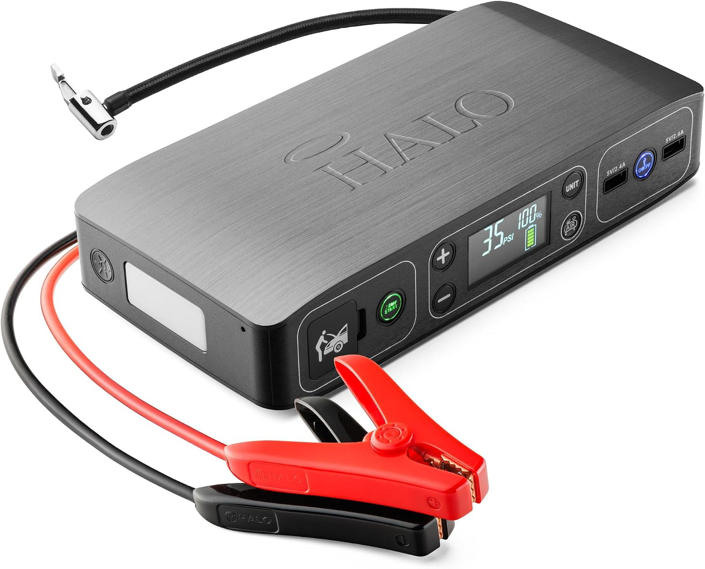 HALO Bolt Air 58830 Portable Car Battery Jump Starter | 100 PSI Air Compressor, 58.8Wh USB Power Bank, Emergency Floodlight & Charger, Jump Cars SUVs & Trucks, Inflate Tires, TSA Approved — Rose Gold