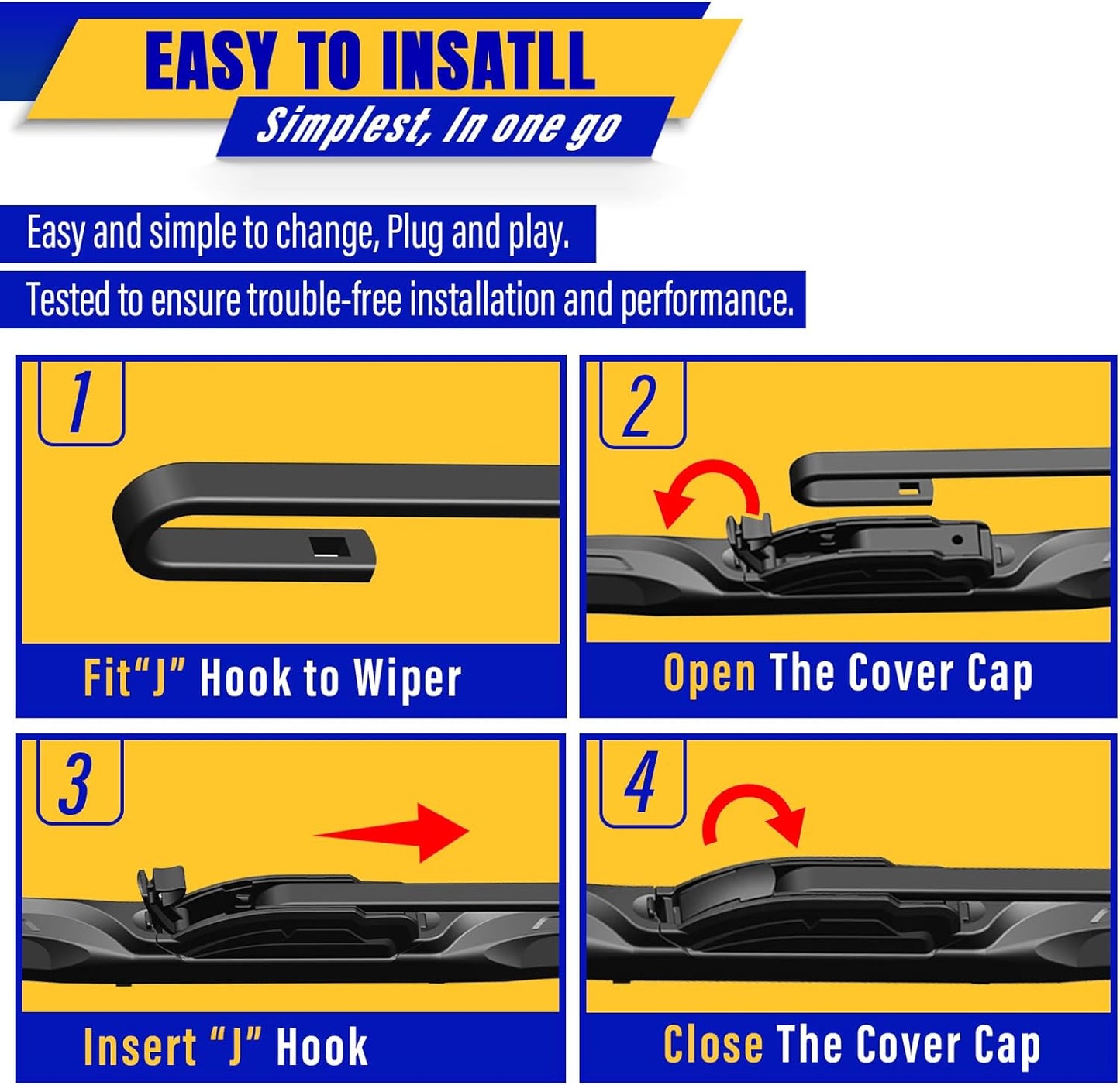 3 wipers Replacement for 2012-2018 Subaru Forester/2015-2019 Subaru Outback, Windshield Wiper Blades Original Equipment Replacement - 26"/17"/14" (Set of 3) U/J HOOK - Colors A