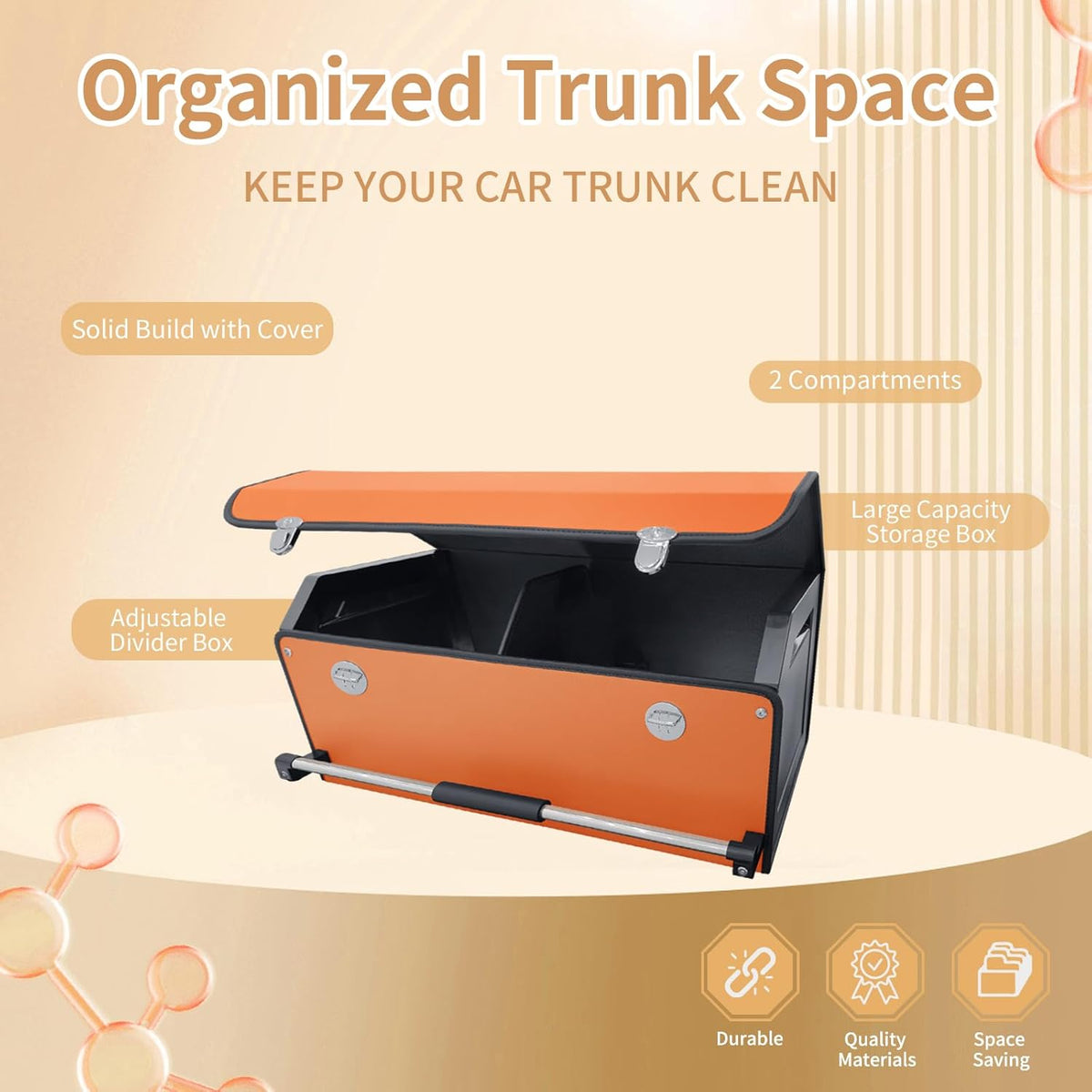 XCF Car Trunk Organizer, Leather Trunk Organizer for SUV with Lid and Sturdy Handle Car Storage Organizer (Black, 20.47 x 11.42 x 12.2in)