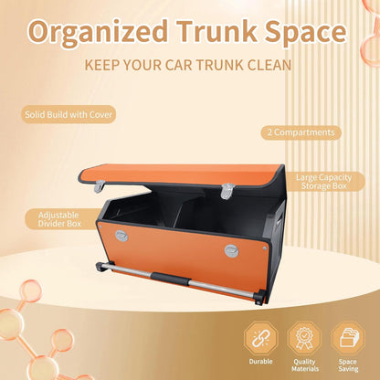 XCF Car Trunk Organizer, Leather Trunk Organizer for SUV with Lid and Sturdy Handle Car Storage Organizer (Black, 20.47 x 11.42 x 12.2in)