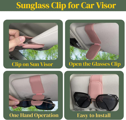 CHOSMOYI Magnetic Leather Sunglass Holder for Car, Sunglasses Clip for Car Visor, Auto Interior Accessories Universal for Different Size Eyeglasses (Black)