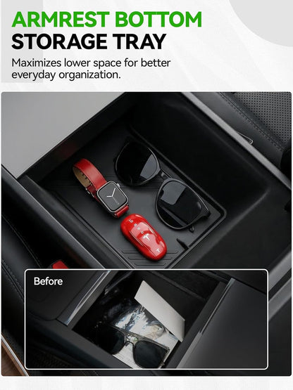 10PCS Center Console Organizer Tray for 2025 2026 Tesla Model Y Juniper Accessories, Under Seat Storage Armrest Hidden Storage Box Cup Holder Charger Pad for Tesla ModelY Juniper (Not fit Standard)