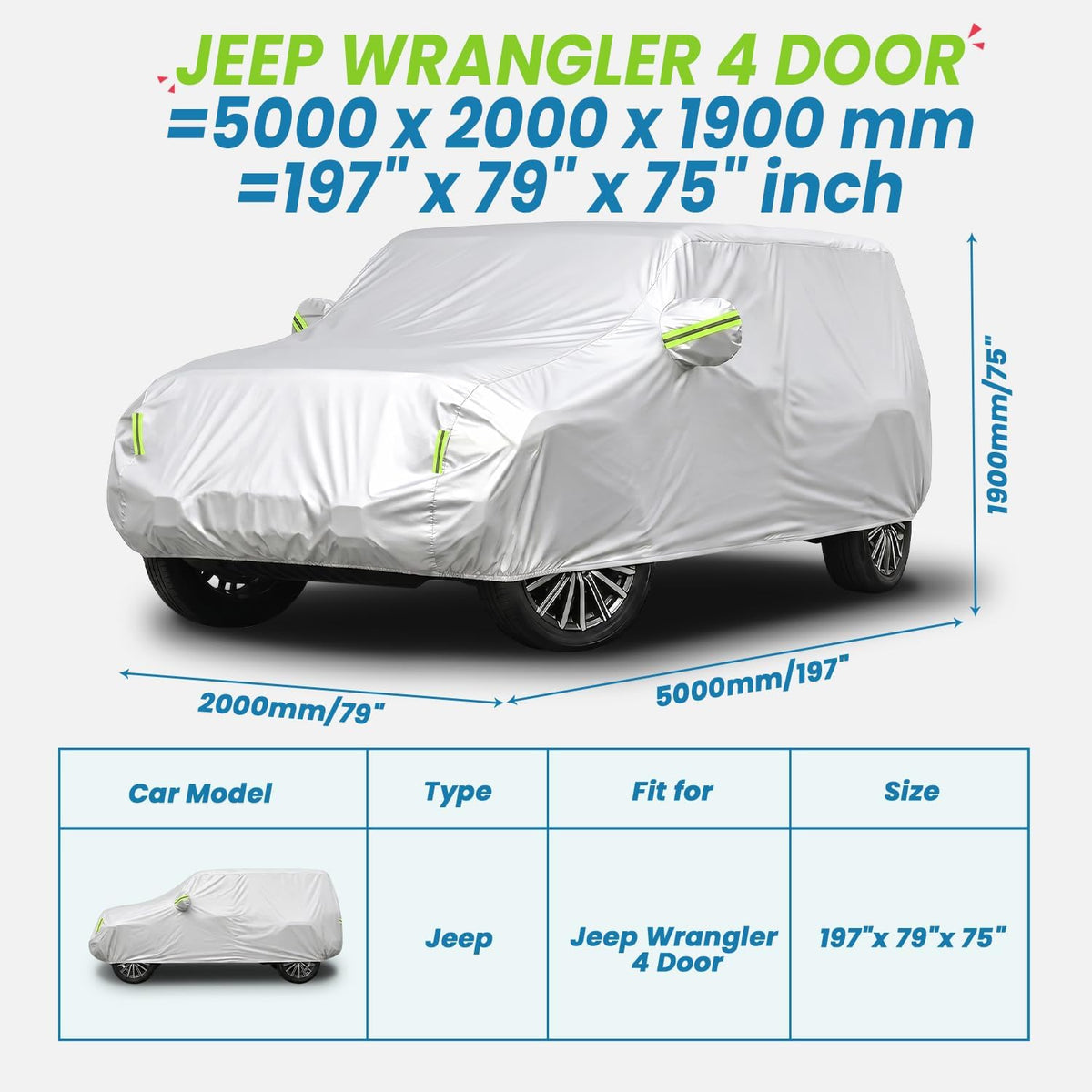 Car Cover, SUV Waterproof Car Covers for Automobiles All Weather Season UV Hail Protection Snowproof Full Car Cover, Outdoor Full Cover Universal Fit SUV Up to 190’’