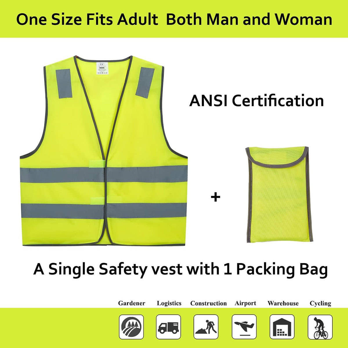Safety Vests 10 Pack - Yellow Reflective High Visibility Construction ANSI Class 2 Work Vest for Men,Woman,Hi Vis Vest Mesh and Neon Silver Strip