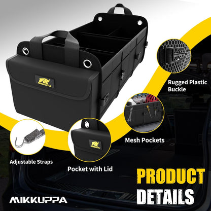 MIKKUPPA Car Trunk Organizer with Cooler - 100L Large Car Organizer, 1680D Oxford Collapsible Suv Trunk Storage with 2 Adjustable Straps for Auto, Truck, Suv (Gray)