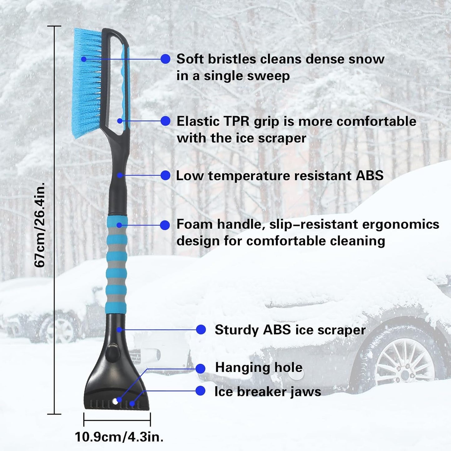 Snow Brush and Ice Scraper for Car Windshield,26.4" Window Scraper Deicer for Car SUV and Truck,Ice Scrapers and Brushes 2 in 1,Winter Car Automotive Exterior Accessories(1Pack Orange)