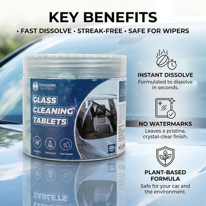 Coldcool Windshield Washer Tablets, 250-Pack Effervescent Car Glass Cleaning Tablets, Streak-Free Windshield Wiper Fluid Concentrate Replacement for All Vehicles