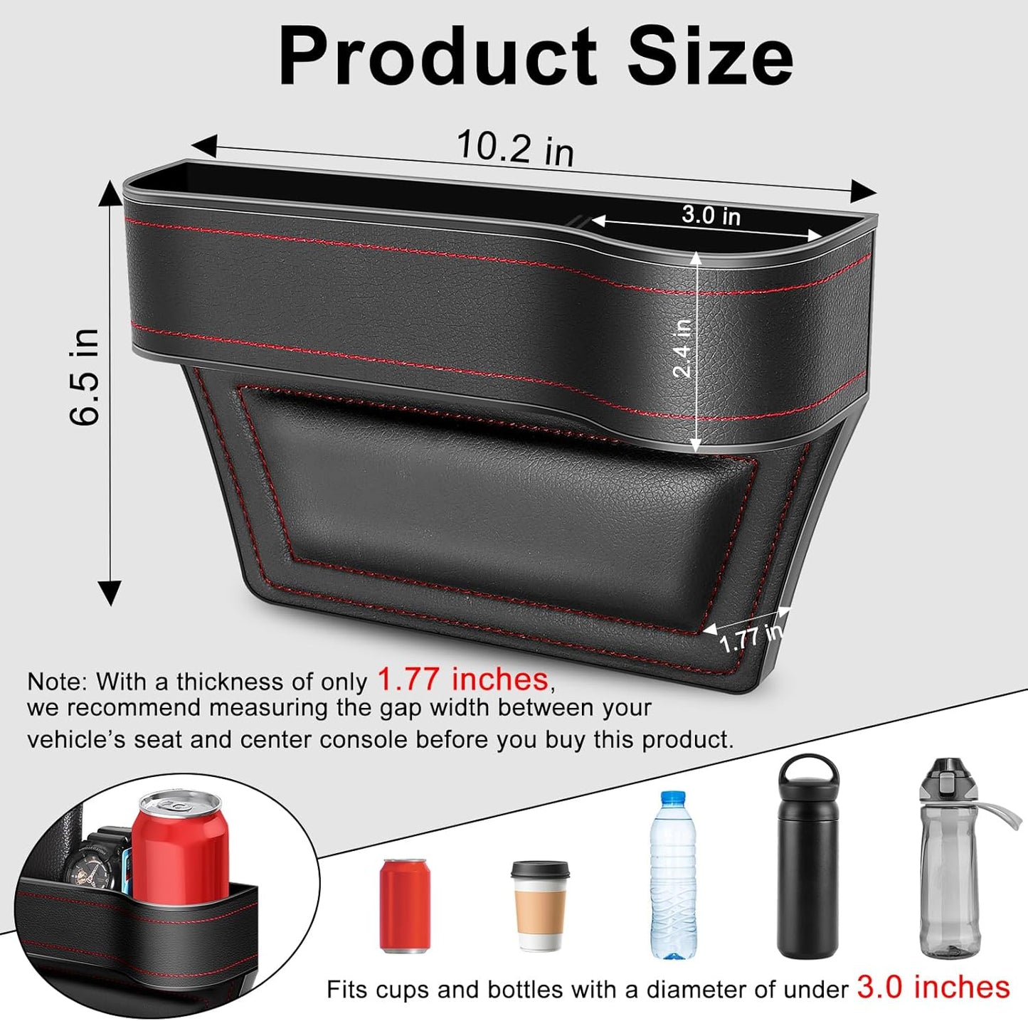 Car Seat Gap Filler, 2 Pack Car Seat Gap Filler Organizer with Cup Holders & 2 Seat Hooks, Car Console Storage Organizer, Car Organizer Front Seat for Storing Phones, Keys, Drinks, Sunglasses