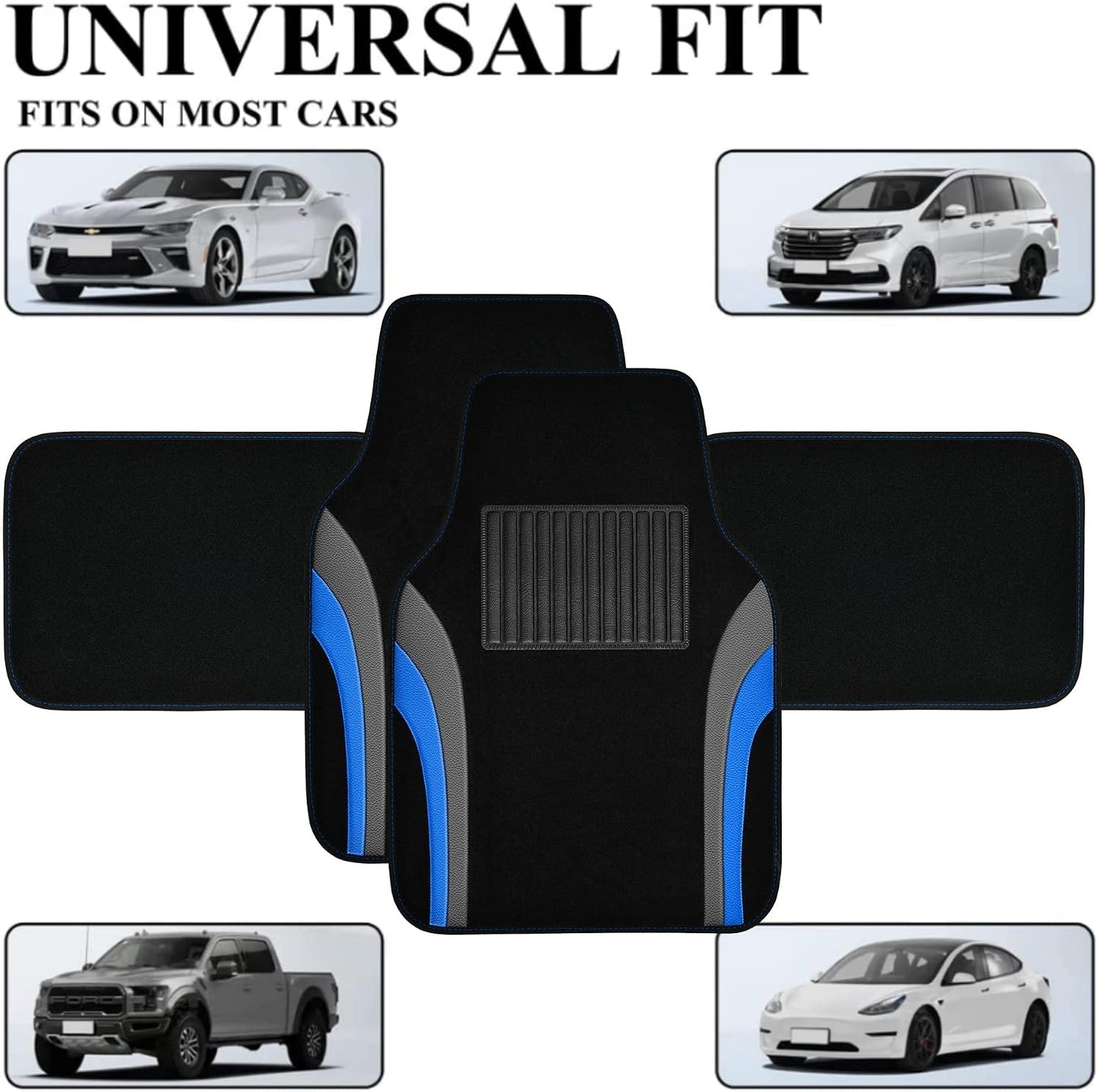 CAR PASS Leather Waterproof Sporty Car Floor Mats Carpet,Universal Automotive Floor Mat Fit for Sedans, Cars, Mid Trucks, Vans, SUV, Set of 4 (Black and Gray)