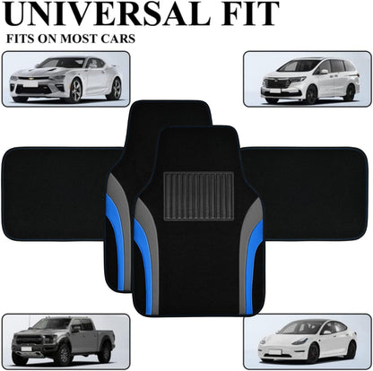 CAR PASS Leather Waterproof Sporty Car Floor Mats Carpet,Universal Automotive Floor Mat Fit for Sedans, Cars, Mid Trucks, Vans, SUV, Set of 4 (Black and Gray)