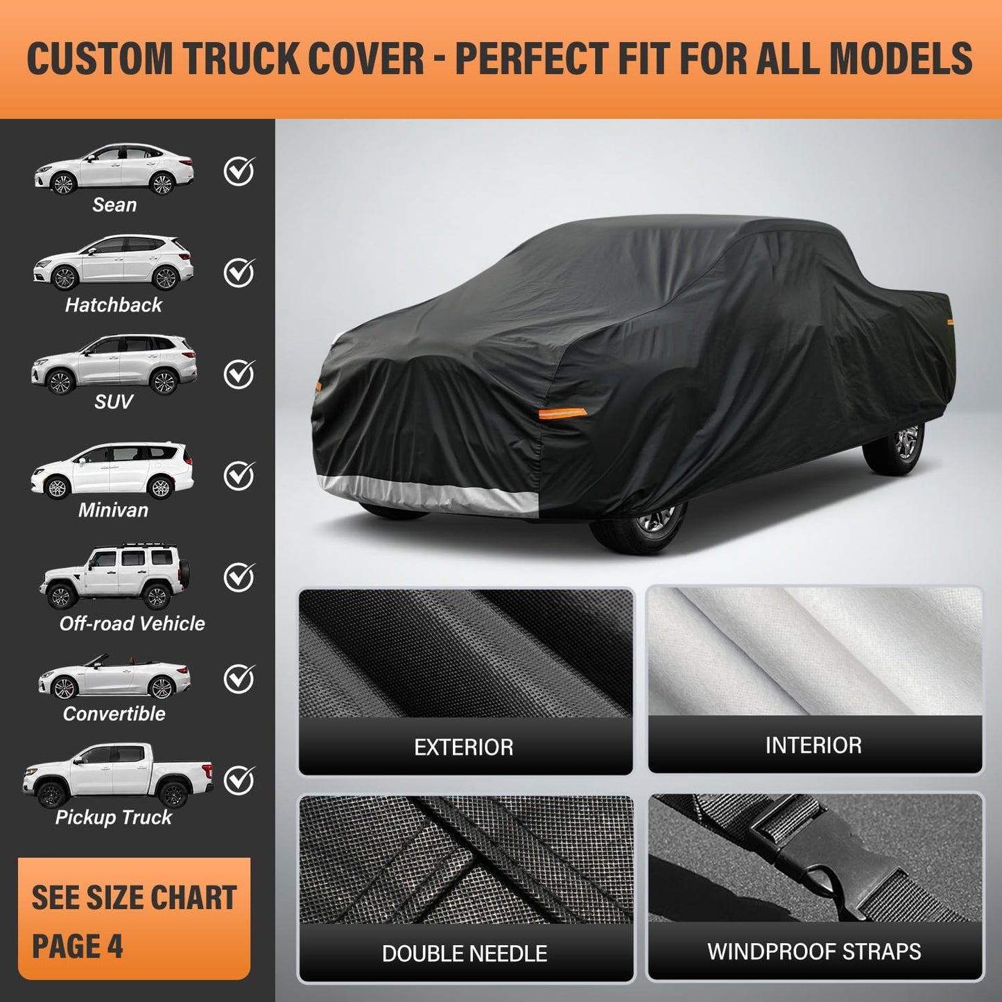 Kayme Sedan Car Cover Waterproof All Weather for Automobiles - See Vehicle Size Chart for Accurate Fit - Outdoor Full Exterior Cover Sun Rain Snow UV Protection with Zipper. Size A4 (See Size Chart)