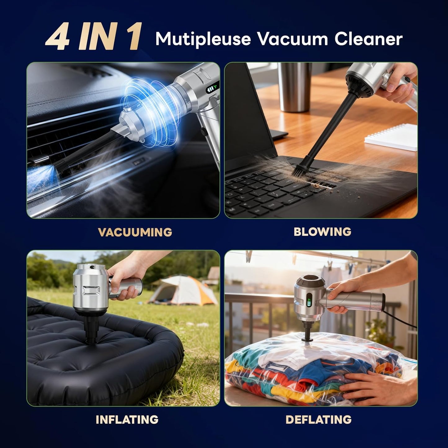 Sycoodeal Handheld Car Vacuum Cleaner, 25000PA Strong Cyclonic Suction Portable Mini Vacuum Cordless with Digital Display Lightweight Handheld for Pet Hair, Car, Home, Office, Kitchen(Silver)