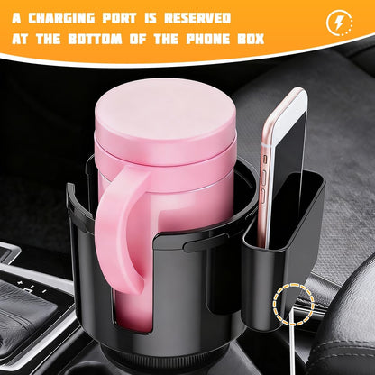 Car Cup Holder Expander, 2 in 1 Expandable Base Vehicle Cupholder Adapter with Phone Holder, Automotive Interior Water Bottle Insert Extender, Universal for SUV RV Truck