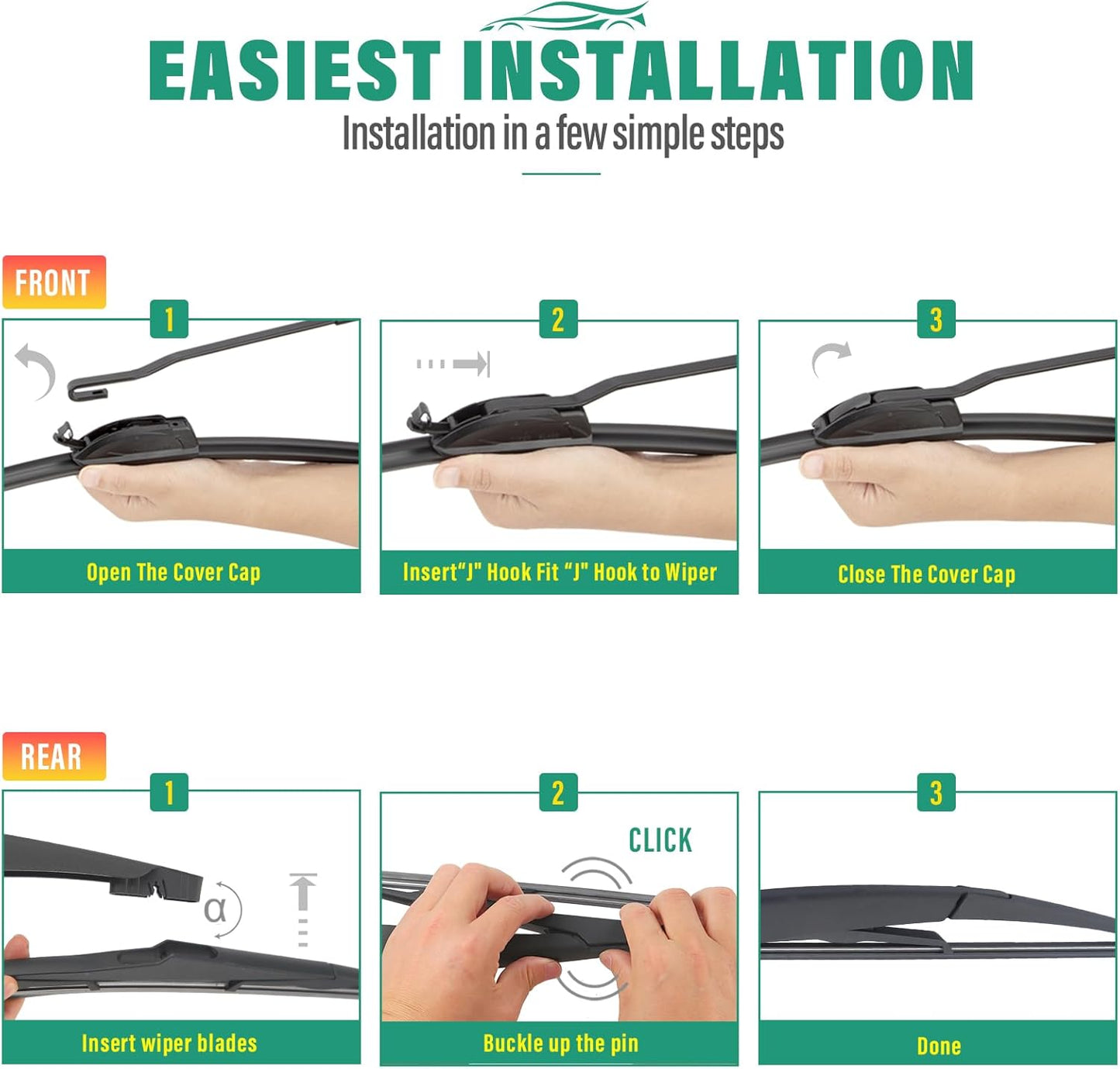 26" 16" 11" Windshield Wiper Blades Replacement for Chevrolet Chevy Trax 2024 2025 2026 Premium All Weather Front Rear Wipers Set - OEM Quality (Pack of 3) - Colors B