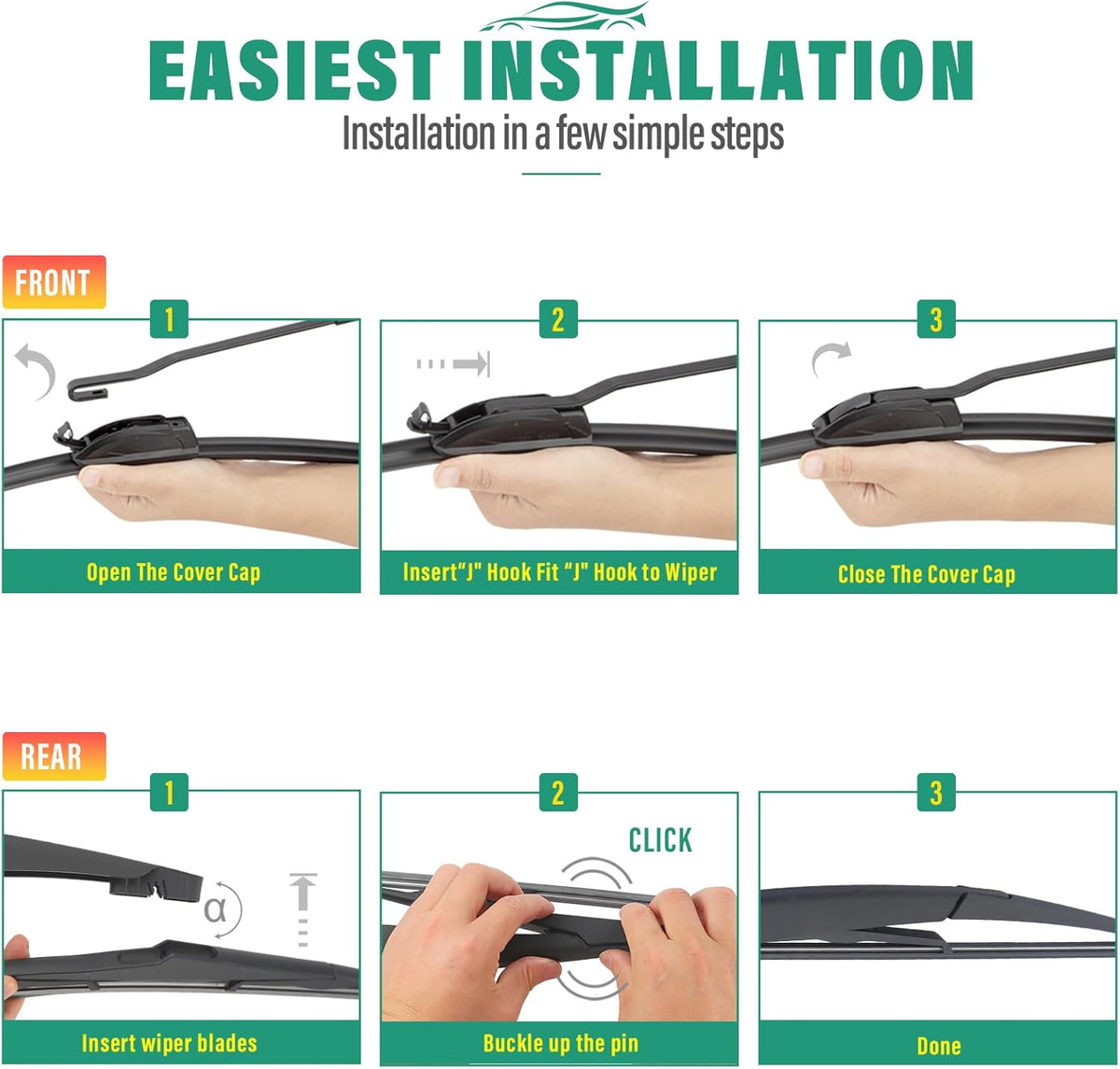 26" 16" 11" Windshield Wiper Blades Replacement for Chevrolet Chevy Trax 2024 2025 2026 Premium All Weather Front Rear Wipers Set - OEM Quality (Pack of 3) - Colors E