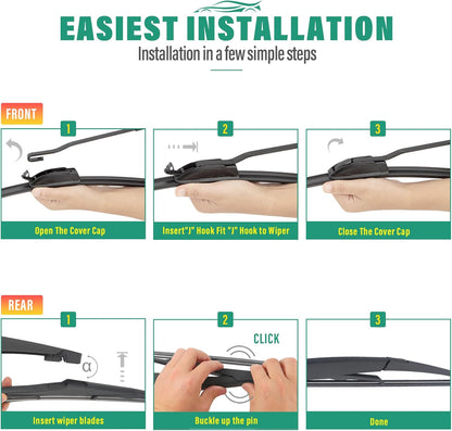 26" 16" 12" Windshield Wiper Blades Replacement for Toyota RAV4 2019 2020 2021 2022 2023 2024 2025 RAV 4 / Mazda 5 2006-2015 Premium All Weather Front Rear Wipers Set - OEM Quality (Pack of 3) - Colors C