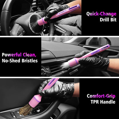 YeewayVeh Car Detailing Brush Set, 3 Pack Ultra Soft Boars Hair Detailing Brushes for Leather Seat Air Vents Engine Bay, Auto Detail Brushes Car Detailing for Interior Exterior, Indigo