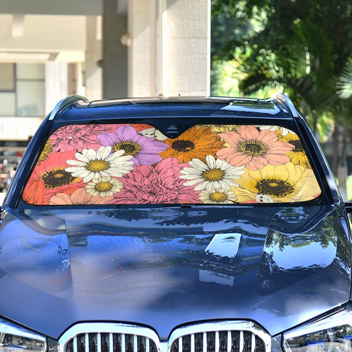 Black Leopard Car Windshield Sun Shade Animal Skin Print Foldable UV Ray Sun Visor Protector Sunshade to Keep Your Vehicle Cool (51" x 27.6")