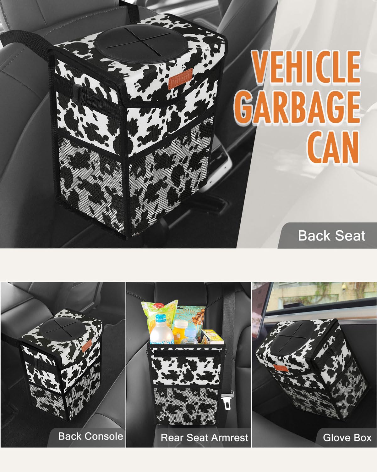 Pritent Car Trash Can with Lid, Cute Leakproof Car Trash Garbage Bag Hanging Vehicle Trash Bin Small Portable Automotive Garbage Cans Organizer for Back/Front Seat/Console(Trapezoid,Black)