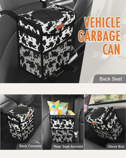 Pritent Car Trash Can with Lid, Cute Leakproof Car Trash Garbage Bag Hanging Vehicle Trash Bin Small Portable Automotive Garbage Cans Organizer for Back/Front Seat/Console(Trapezoid,Black)