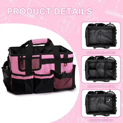 Large Cleaning Caddy Bag with Built-in Support Board, Wearable Cleaning Supplies Organizer with Adjustable Shoulder Strap & Waist Belt, Waterproof Heavy Duty Tote for Housekeepers Car Detailing