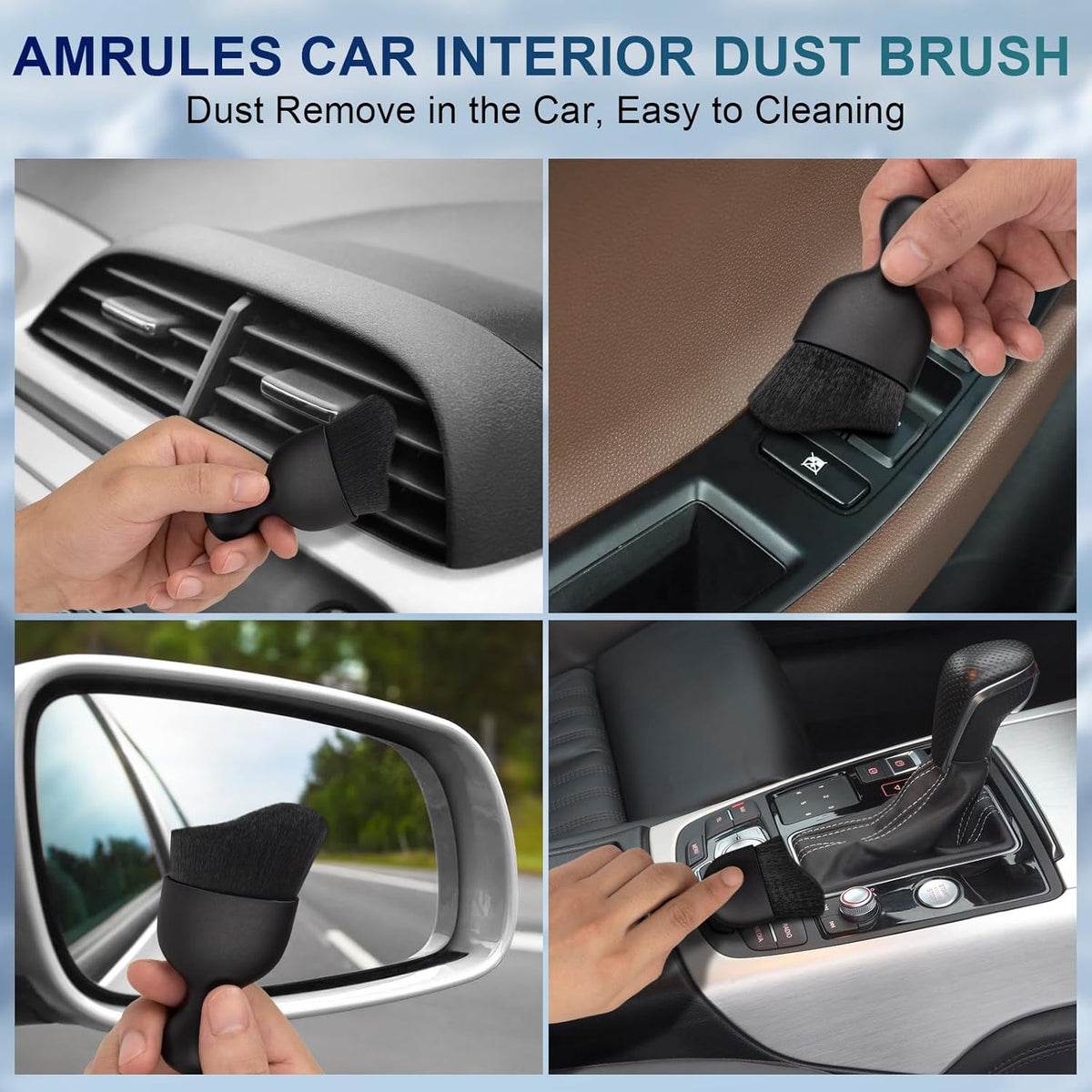 Amrules 2PCS Car Interior Detailing Brush, Auto Car Detailing Brush Dusting Brush, Soft Bristles Car Interior Cleaning Tool for Dashboard Interior, Exterior, Skylight, Leather, Dust Brush, Brown