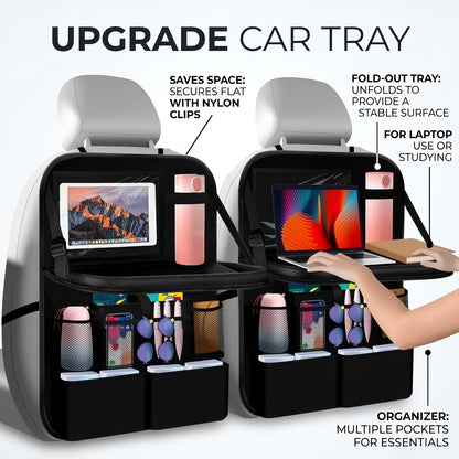 2026 New Backseat Car Organizer,Multifunctional Back Seat Car Organizer with Foldable Table Trays,Hanging Cars Seats Backs Organizers as Kick Mats Back Seat Protector