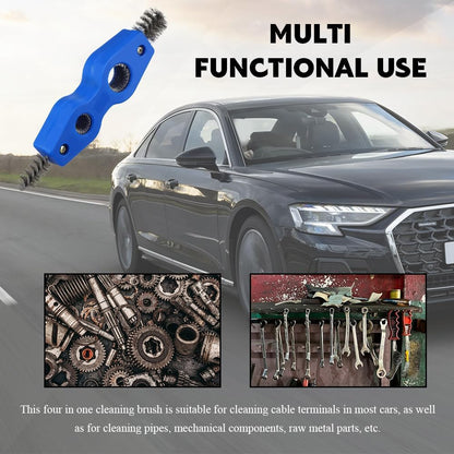 4 in 1 Car Battery Cleaning Brush, Battery Terminal Brush, Anti-Rust Auto Battery Cleaner with Steel Wire, Car Accessories Vehicle Machine Parts Cleaning Tools Fit for Auto Marine (Black)