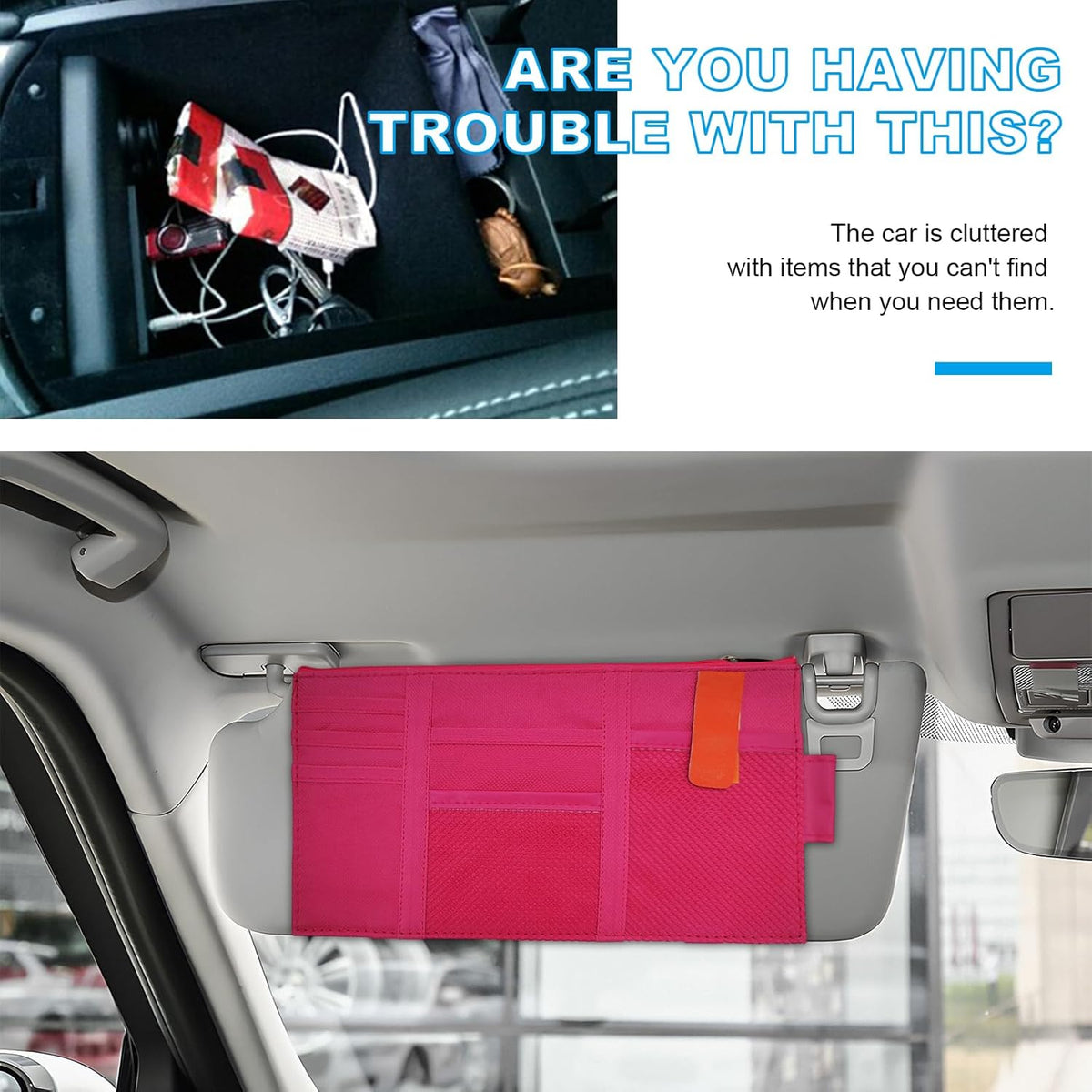 Car Sun Visor Organizer, Auto Interior Visor Storage Pouch Holder with Zipper, Multi-Pocket Net Personal Belonging Organizer, Universal Car Accessory for Cards, Documents (Black)