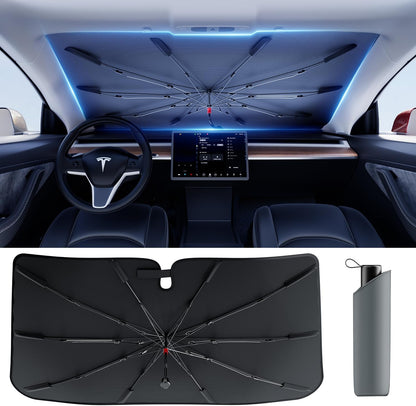 DMJN Umbrella Windshield Sun Shade - Medium, Car Sunshade for Front Windshield [Nano Ice-Crystal Coatings] UPF50+ Heat & UV Block, Protect Interior & Keep Cooler Universal for Car, SUV, Truck