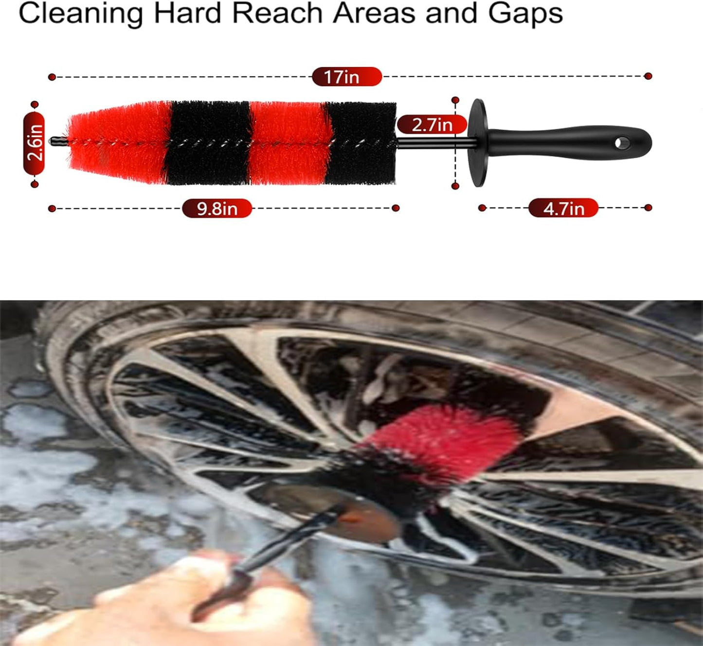 Fitosy Wheel Rim Brush, Soft Bristle Long Car Tire Detailing Washing Tool for Exhaust Tips Engine, Vehicle Motorcycles Auto Truck SUV RV, No Scratches