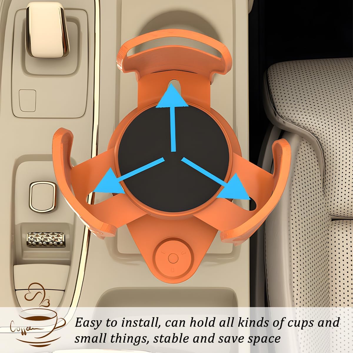 2 in 1 Car Cup Holder Expander, Multifunctional 360° Rotating Vehicle Cup Holder Adapter with Adjustable Base, Auto Interior Drinks Bottles Expander, Universal for Sedan RV Truck