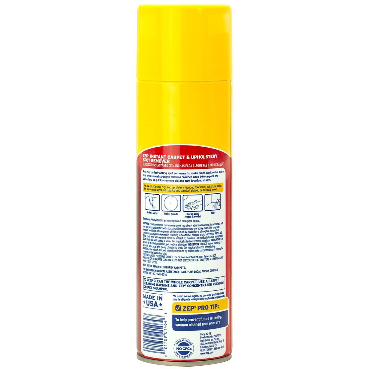 Zep Instant Carpet & Upholstery Spot Remover 19 oz (2 Units) and a Blue Microfiber Rag ECBD027-2-Pack Powerful Stain Remover for Carpet, Rugs, and Upholstery Paired with a Reusable Cloth