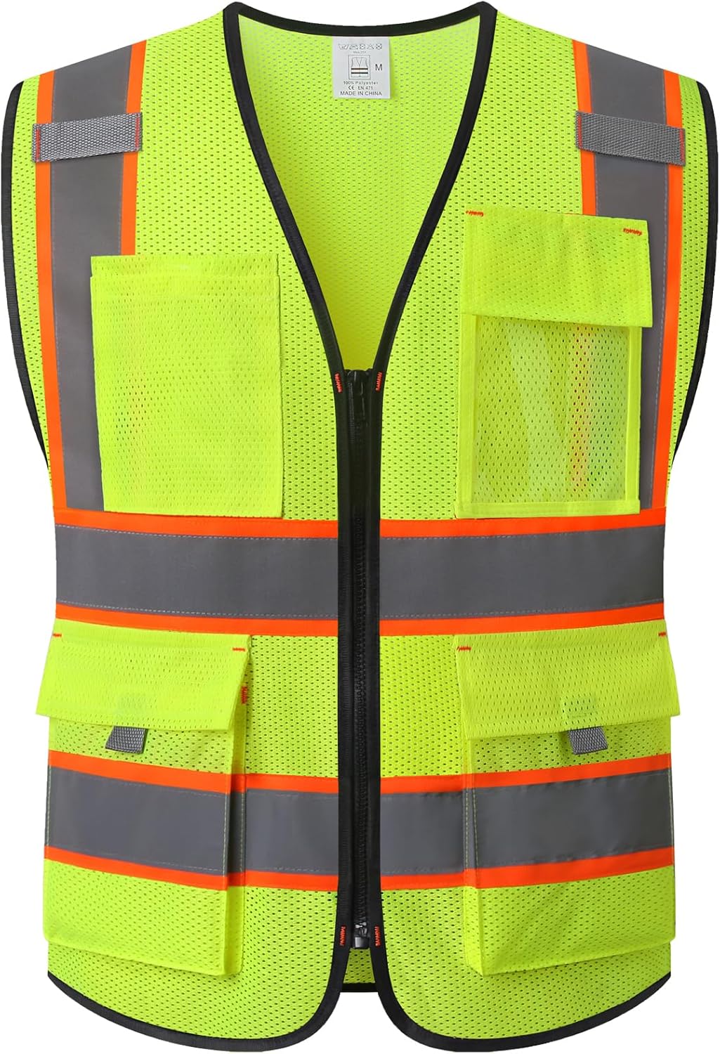 Reflective Mesh Safety Vest for Men Women with 5 Pockets and Zipper Front High Visibility Mesh Vest Hi Vis Construction Work Vest,Meets ANSI/ISEA Standards(EK175-Yellow-L)