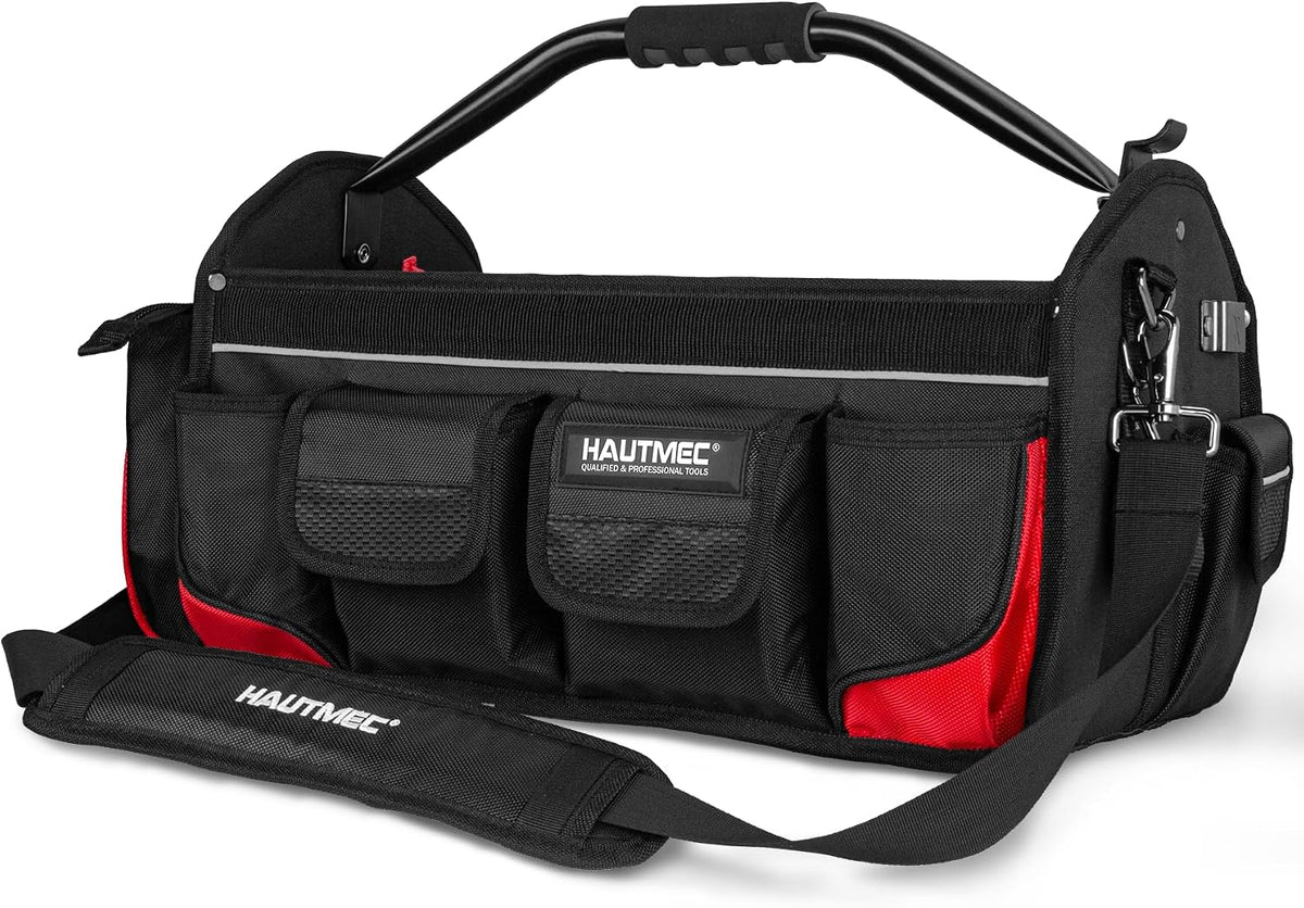 HAUTMEC 13 Inch Tool Bag, Foldable Open Top Tool Bag with Stiff Frame, Heavy-Duty Tool Tote with Padded Handle, Water-Resistant Base, Portable Tool Organizer for DIY & Jobsite Use – TB0001