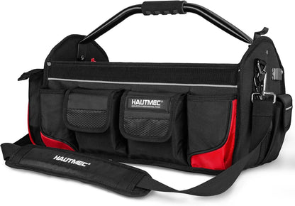 HAUTMEC 13 Inch Tool Bag, Foldable Open Top Tool Bag with Stiff Frame, Heavy-Duty Tool Tote with Padded Handle, Water-Resistant Base, Portable Tool Organizer for DIY & Jobsite Use – TB0001
