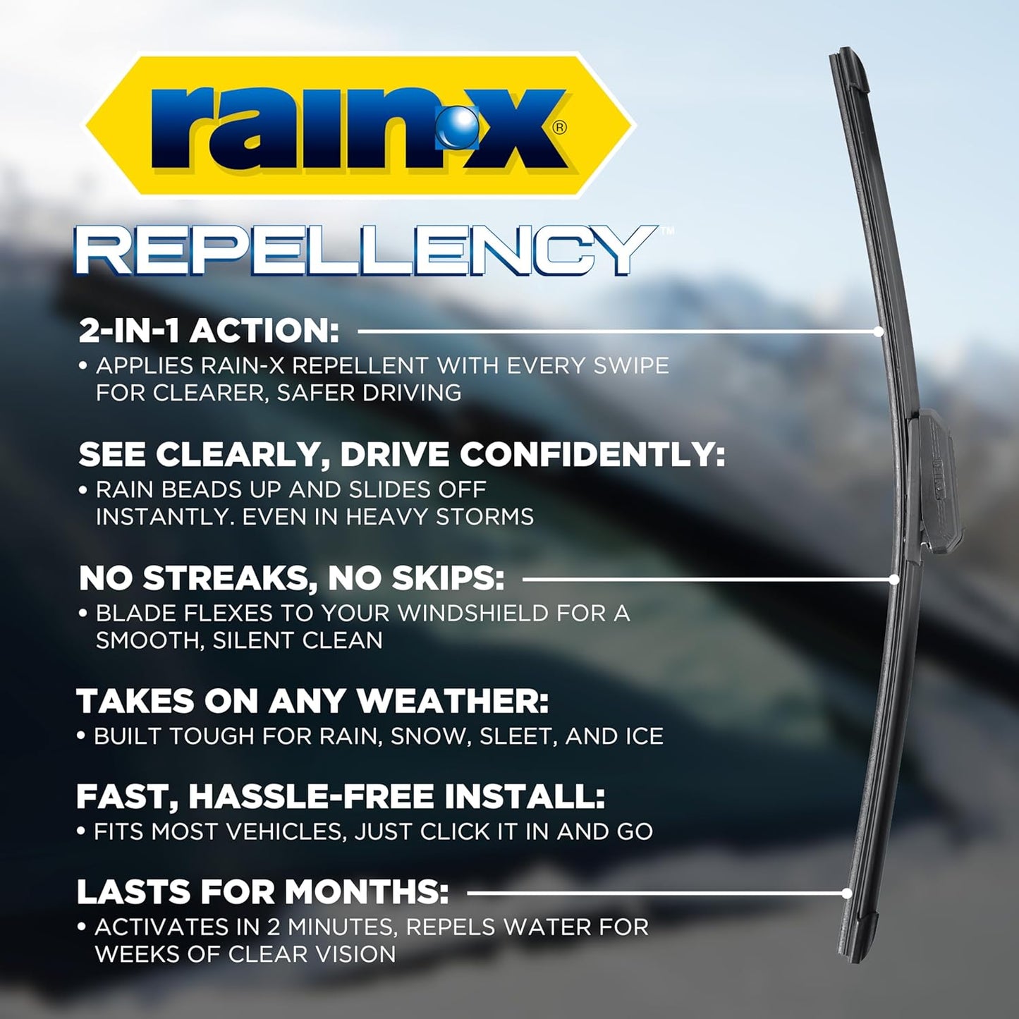 Rain-X 810363 Repellency Water Repellent Wiper Blades, 22" Windshield Wipers (Pack of 2), All Weather Streak-Free for Enhanced Visibility w/Water Repellency Formula [Amazon Exclusive] - Colors B
