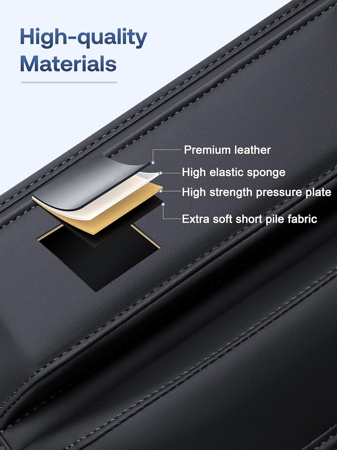Premium Leather Car Seat Gap Filler Organizer (0.2”-1.2" Gaps), Clever Gifts for Car SUV Truck Owners (Black, 2 Pack)