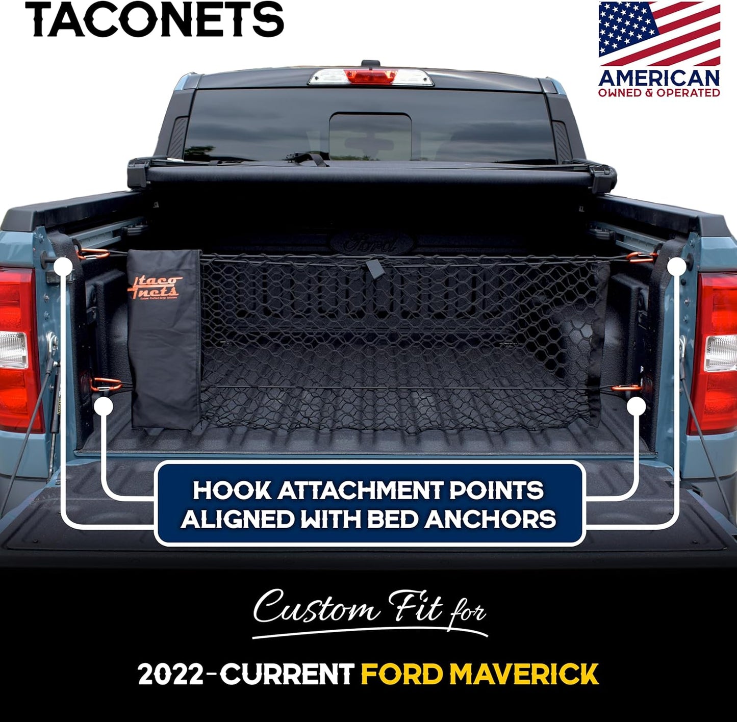 TacoNets Envelope Cargo Net for GMC Sierra & Chevy Silverado - Fits 2013-Current - Upgraded 5mm Bungee - Integrated Storage Bag - Heavy Duty Carabiners - Designed in USA