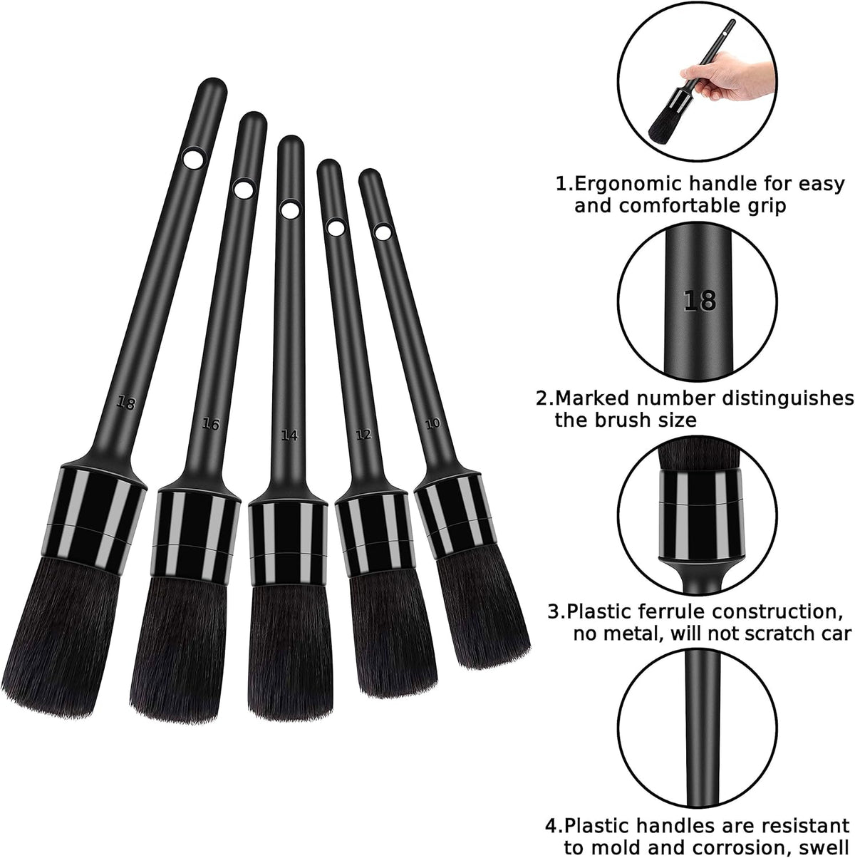 HMPLL 10pcs Auto Car Detailing Brush Set Car Interior Cleaning Kit Includes 5 Boar Hair Detail Brush,3 Wire Brush, 2 Air Vent Brush for Cleaning Car Interior Exterior, Dashboard Engines Leather Wheel