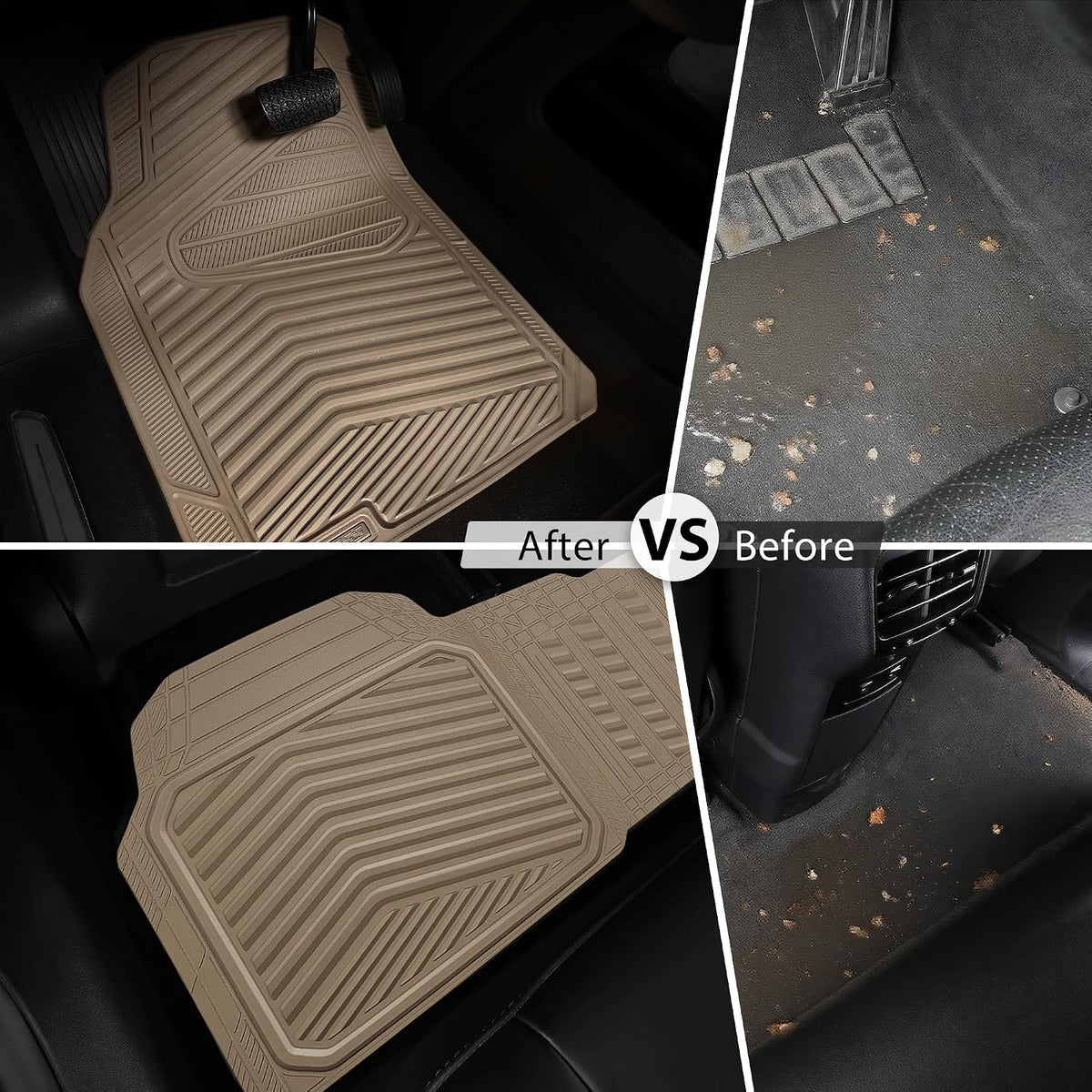 CAR PASS Rubber Car Mats, Waterproof Car Floor Mats All Weather,Car Mat Full Set 3 Piece, Automotive Floor Mat Trim to Fit for Cars Sedans SUVs Trucks, Anti-Slip Easy Clean, All Black
