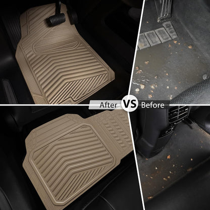 CAR PASS Rubber Car Mats, Waterproof Car Floor Mats All Weather,Car Mat Full Set 3 Piece, Automotive Floor Mat Trim to Fit for Cars Sedans SUVs Trucks, Anti-Slip Easy Clean, All Black