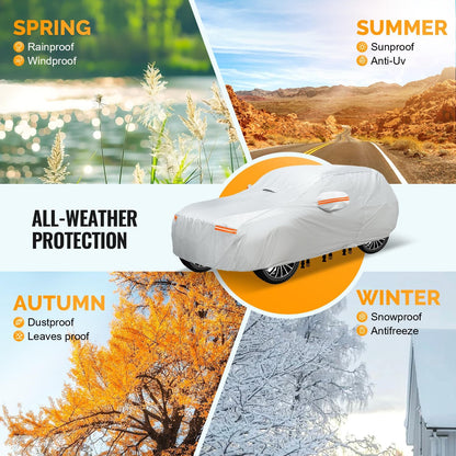 30 Layers Car Cover for Automobiles All Weather Waterproof, Outdoor Snowproof UV Protection Windproof, Door Zipper, Soft Cotton, Heavy Duty Universal Car Covers, (Silver, Fit Sedans 171"-180")